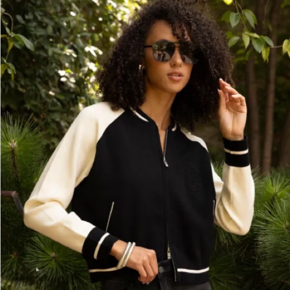 Fab’rik Fitted Black and Cream Varsity Jacket Size M NWOT
